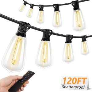 Brightever Outdoor String Lights, 50FT Waterproof Patio Lights with 25+1 Shatterproof ST38 Dimmable Edison Bulbs for Backyard, Porch, Garden, E12 Base, Black